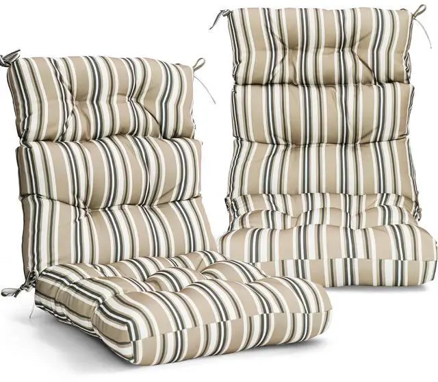 Main image of Tufted Outdoor/Indoor High Back Patio Chair Cushions, 2 Pack, 46'' x 22'', Beige Stripes