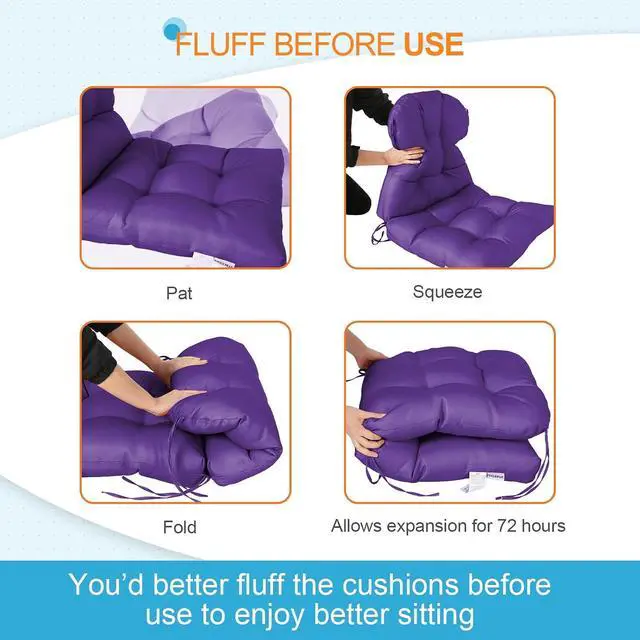 Alt view image 6 of 7 - Tufted Outdoor/Indoor Seat/Back Chair Cushions, 2 Pack, 42'' x 21'', Purple