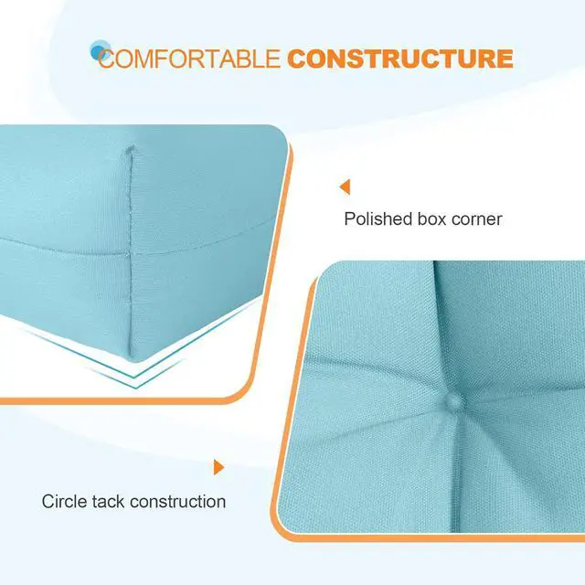 Alt view image 4 of 7 - Tufted Outdoor/Indoor Seat/Back Chair Cushion, 1 Pack, 42'' x 21'', Aqua Blue
