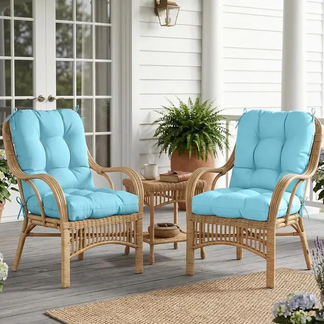 Alt view image 5 of 7 - Tufted Outdoor/Indoor Seat/Back Chair Cushions, 4 Pack, 42'' x 21'', Aqua Blue