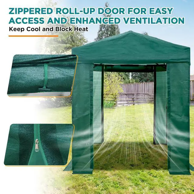 Alt view image 5 of 7 - Replacement Mesh Cover for 8x6 Portable Walk-in Pop up Greenhouse, Front and Rear Zippered Entry Doors (Frame Not Included), Green