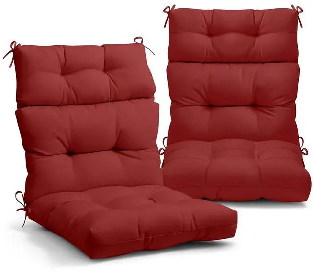 Main image of Tufted Outdoor/Indoor High Back Patio Chair Cushions, 2 Pack, 46'' x 22'', Red