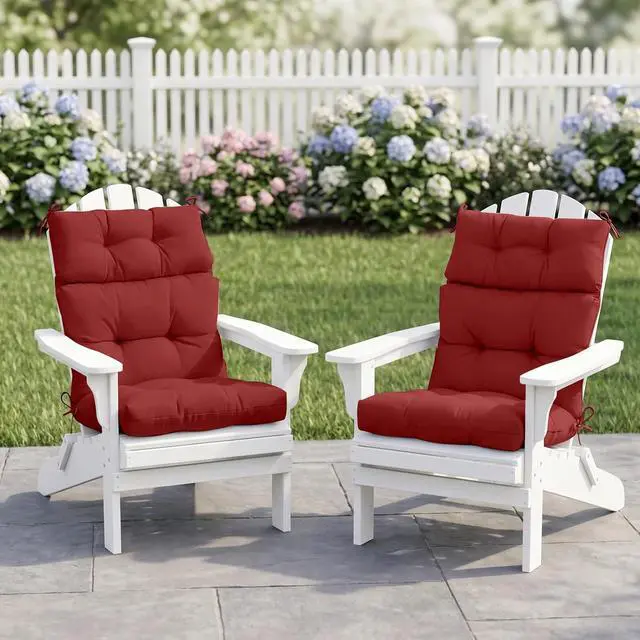 Alt view image 5 of 7 - Tufted Outdoor/Indoor High Back Patio Chair Cushions, 2 Pack, 46'' x 22'', Red