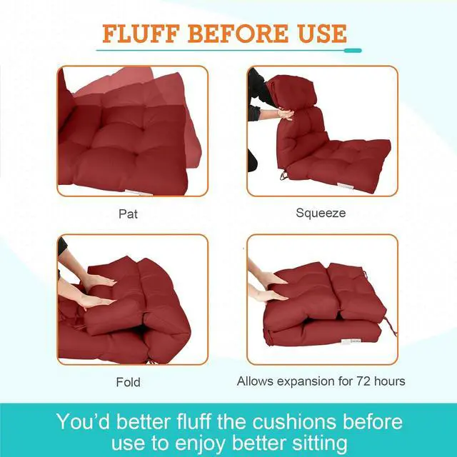 Alt view image 6 of 7 - Tufted Outdoor/Indoor High Back Patio Chair Cushions, 2 Pack, 46'' x 22'', Red