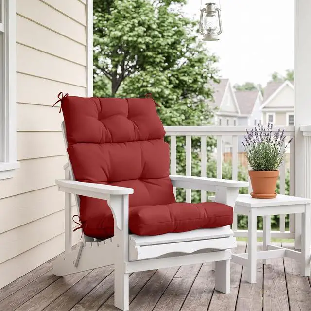 Alt view image 7 of 7 - Tufted Outdoor/Indoor High Back Patio Chair Cushions, 2 Pack, 46'' x 22'', Red