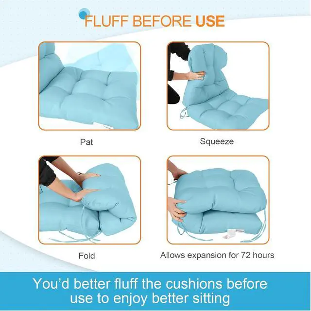 Alt view image 6 of 7 - Tufted Outdoor/Indoor Seat/Back Chair Cushion, 1 Pack, 42'' x 21'', Aqua Blue