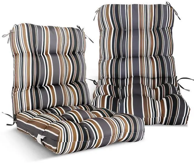 Main image of Tufted Outdoor/Indoor Seat/Back Chair Cushions, 2 Pack, 42'' x 21'', Brown Stripe