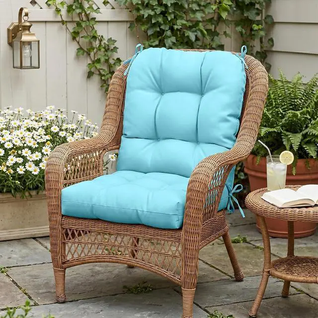 Alt view image 7 of 7 - Tufted Outdoor/Indoor Seat/Back Chair Cushions, 4 Pack, 42'' x 21'', Aqua Blue
