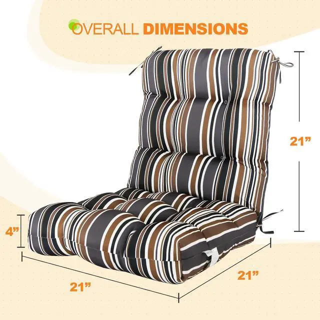 Alt view image 3 of 7 - Tufted Outdoor/Indoor Seat/Back Chair Cushions, 2 Pack, 42'' x 21'', Brown Stripe