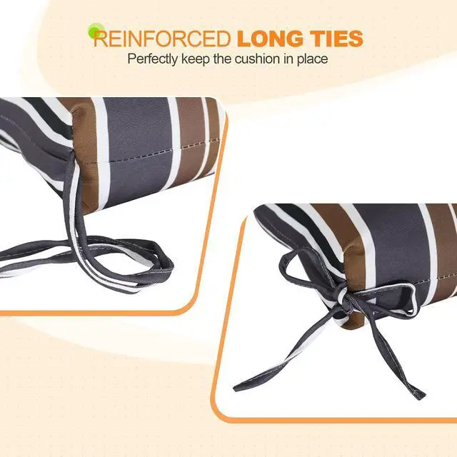 Alt view image 4 of 7 - Tufted Outdoor/Indoor Seat/Back Chair Cushions, 2 Pack, 42'' x 21'', Brown Stripe