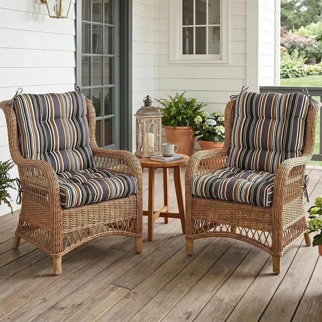Alt view image 5 of 7 - Tufted Outdoor/Indoor Seat/Back Chair Cushions, 2 Pack, 42'' x 21'', Brown Stripe