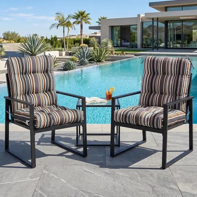 Alt view image 7 of 7 - Tufted Outdoor/Indoor Seat/Back Chair Cushions, 2 Pack, 42'' x 21'', Brown Stripe