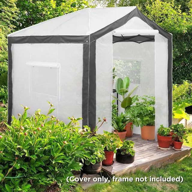 Alt view image 5 of 7 - Replacement Cover for 8x6 Portable Pop up Greenhouse with Polyester Reinforced Corners, Front Roll-Up Zipper Entry Door and 3 Large Roll-Up Side Windows (Frame Not Included), Gray/White