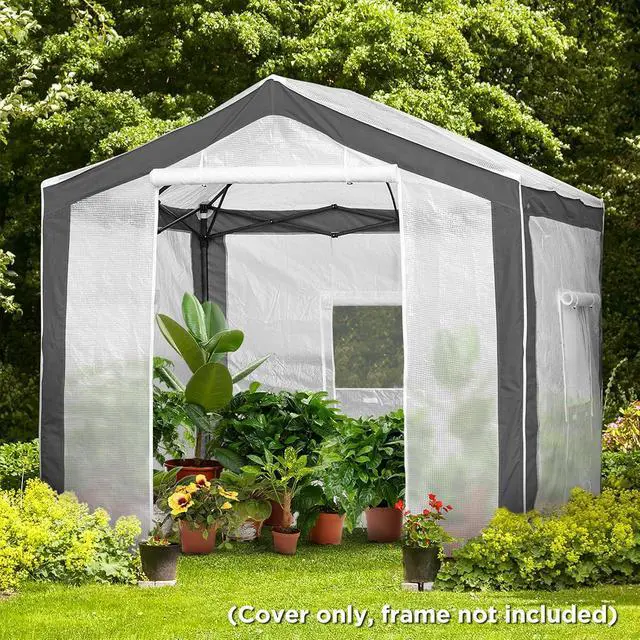 Alt view image 7 of 7 - Replacement Cover for 8x6 Portable Pop up Greenhouse with Polyester Reinforced Corners, Front Roll-Up Zipper Entry Door and 3 Large Roll-Up Side Windows (Frame Not Included), Gray/White
