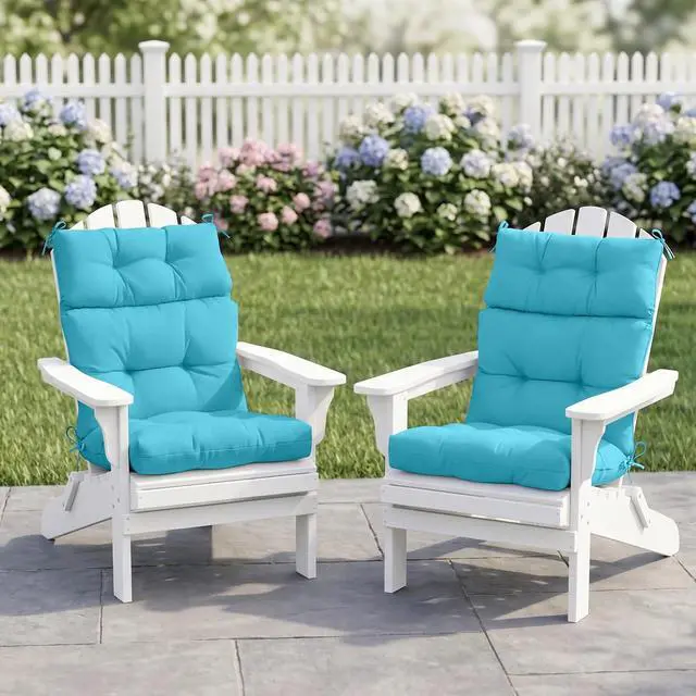 Alt view image 5 of 7 - Tufted Outdoor/Indoor High Back Patio Chair Cushions, 2 Pack, 46'' x 22'', Blue