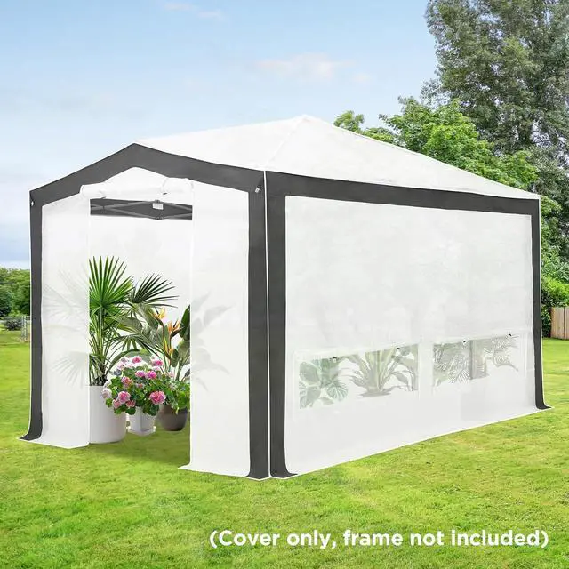 Alt view image 5 of 7 - Replacement Cover for 12x8 Pop up Greenhouse with Polyester Reinforced Corners, Front and Rear Roll-Up Zipper Entry Doors and 4 Roll-Up Side Windows (Frame Not Included), Gray/White