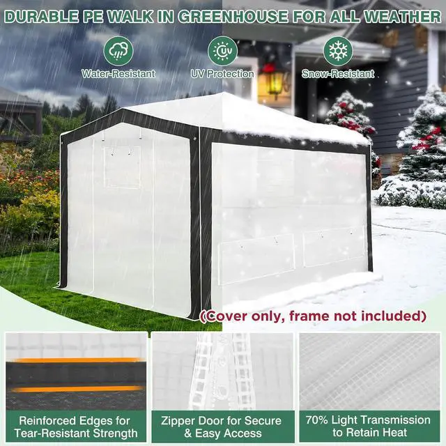 Alt view image 4 of 7 - Replacement Cover for 12x8 Pop up Greenhouse with Polyester Reinforced Corners, Front and Rear Roll-Up Zipper Entry Doors and 4 Roll-Up Side Windows (Frame Not Included), Gray/White