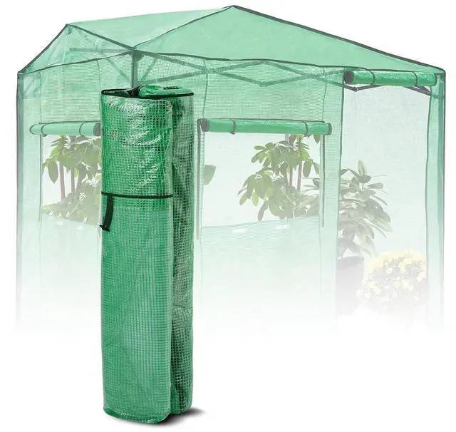 Main image of Replacement Cover for 8x6 Portable Walk-in Pop up Greenhouse, Front Roll-Up Zipper Entry Door and 2 Large Roll-Up Side Windows (Frame Not Included), Green