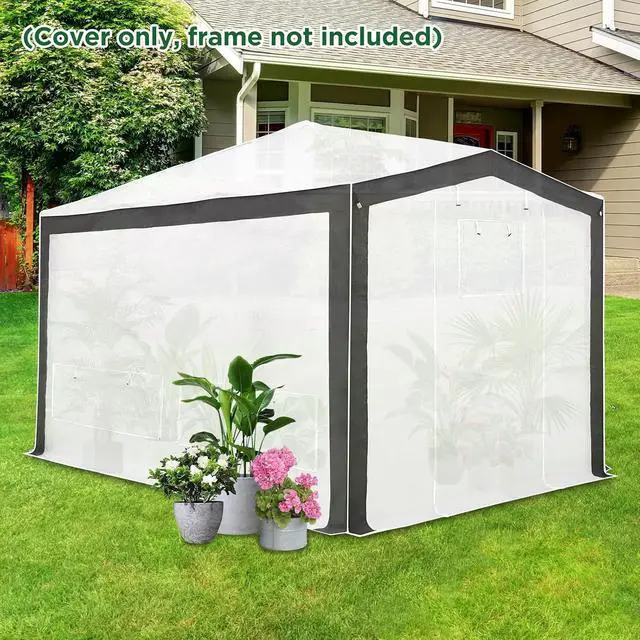Alt view image 7 of 7 - Replacement Cover for 12x8 Pop up Greenhouse with Polyester Reinforced Corners, Front and Rear Roll-Up Zipper Entry Doors and 4 Roll-Up Side Windows (Frame Not Included), Gray/White