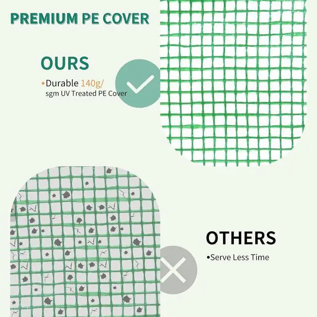 Alt view image 5 of 5 - Replacement Cover for 8x6 Portable Walk-in Pop up Greenhouse, Front Roll-Up Zipper Entry Door and 2 Large Roll-Up Side Windows (Frame Not Included), Green