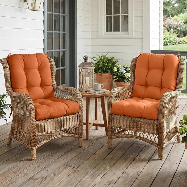 Alt view image 5 of 7 - Tufted Outdoor/Indoor Seat/Back Chair Cushions, 2 Pack, 42'' x 21'', Burnt Orange