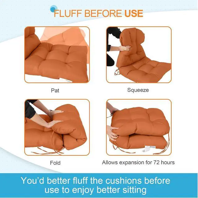 Alt view image 6 of 7 - Tufted Outdoor/Indoor Seat/Back Chair Cushions, 2 Pack, 42'' x 21'', Burnt Orange