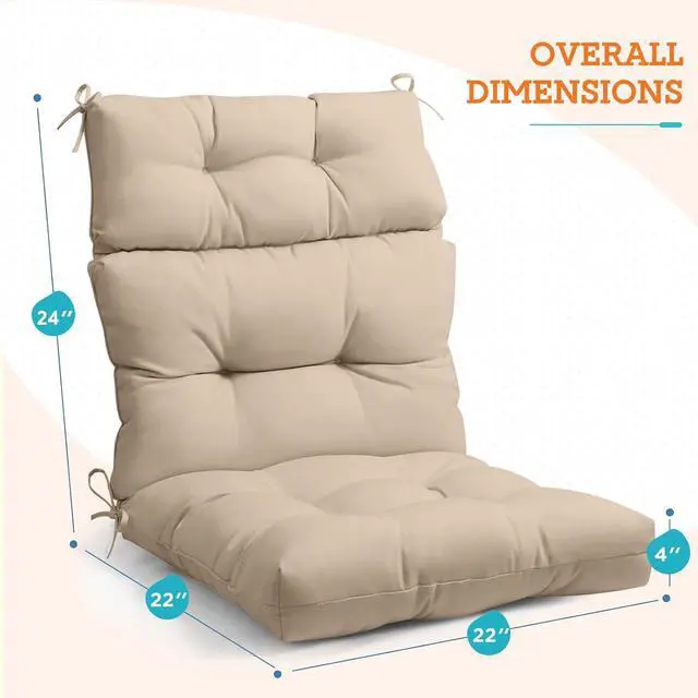 Alt view image 3 of 7 - Tufted Outdoor/Indoor High Back Patio Chair Cushions, 4 Pack, 46'' x 22'', Beige