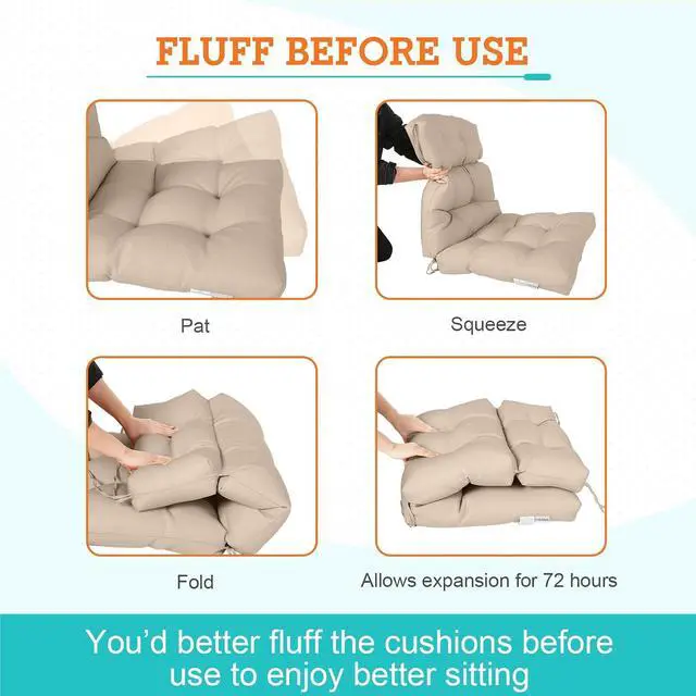 Alt view image 6 of 7 - Tufted Outdoor/Indoor High Back Patio Chair Cushions, 4 Pack, 46'' x 22'', Beige