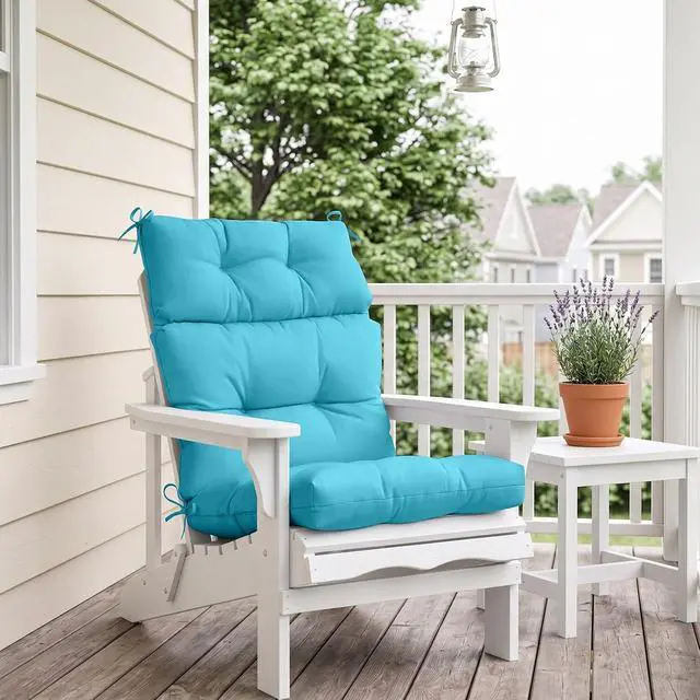 Alt view image 7 of 7 - Tufted Outdoor/Indoor High Back Patio Chair Cushions, 2 Pack, 46'' x 22'', Blue