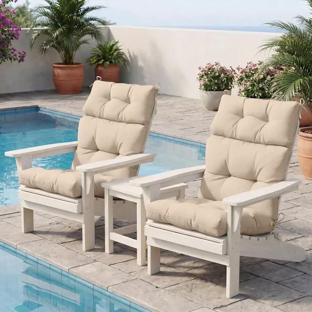 Alt view image 5 of 7 - Tufted Outdoor/Indoor High Back Patio Chair Cushions, 4 Pack, 46'' x 22'', Beige
