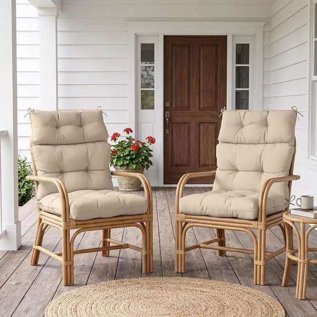 Alt view image 7 of 7 - Tufted Outdoor/Indoor High Back Patio Chair Cushions, 4 Pack, 46'' x 22'', Beige