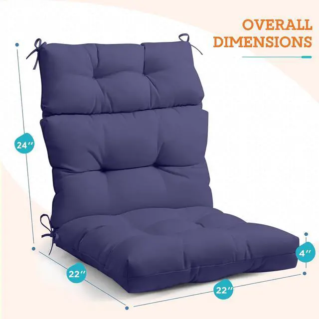 Alt view image 3 of 7 - Tufted Outdoor/Indoor High Back Patio Chair Cushions, 2 Pack, 46'' x 22'', Navy Blue