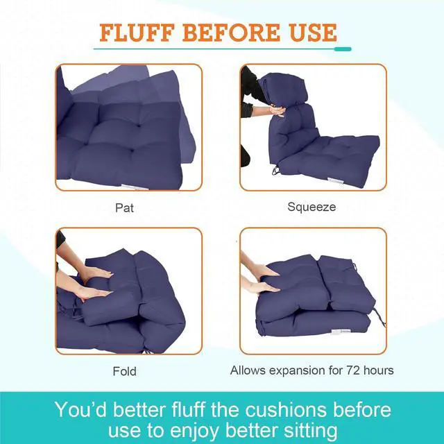 Alt view image 6 of 7 - Tufted Outdoor/Indoor High Back Patio Chair Cushions, 2 Pack, 46'' x 22'', Navy Blue