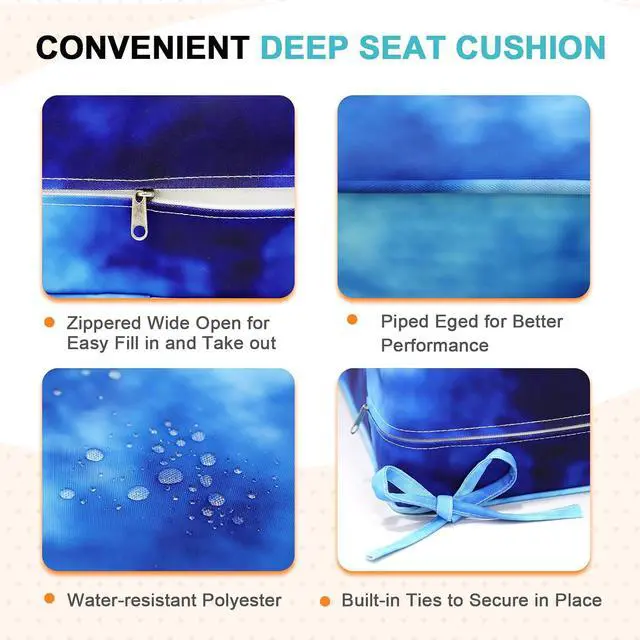 Alt view image 4 of 7 - Outdoor Deep Seat Patio Seat Cushion Set, 25 x 25 x 5 inch, 2-Piece Back Chair Cushion, 1 Pack, Tie Dye Blue