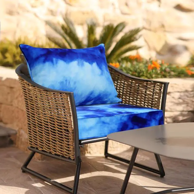 Alt view image 5 of 7 - Outdoor Deep Seat Patio Seat Cushion Set, 25 x 25 x 5 inch, 2-Piece Back Chair Cushion, 1 Pack, Tie Dye Blue