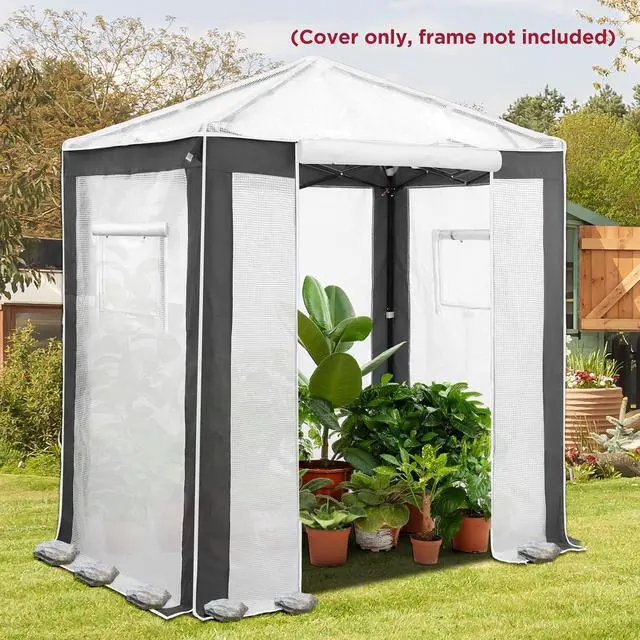 Alt view image 5 of 7 - Replacement Cover for 6x4 Portable Pop up Greenhouse with Polyester Reinforced Corners, Front Roll-Up Zipper Entry Door and 2 Roll-Up Side Windows (Frame Not Included), Gray/White