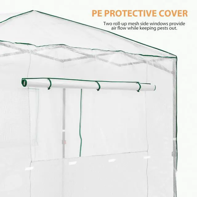Alt view image 3 of 6 - Replacement Cover for 8x6 Portable Walk-in Pop up Greenhouse, Front and Rear Roll-Up Zipper Entry Doors and 2 Large Roll-Up Side Windows (Frame Not Included), White