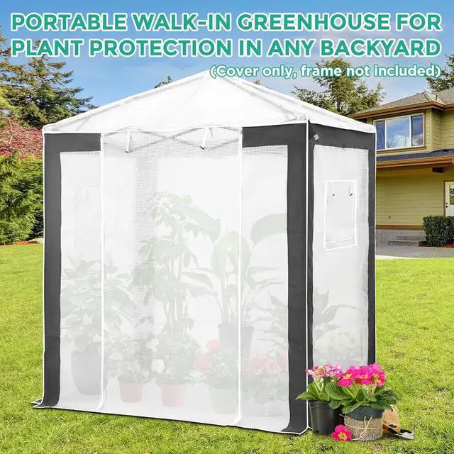 Alt view image 7 of 7 - Replacement Cover for 6x4 Portable Pop up Greenhouse with Polyester Reinforced Corners, Front Roll-Up Zipper Entry Door and 2 Roll-Up Side Windows (Frame Not Included), Gray/White