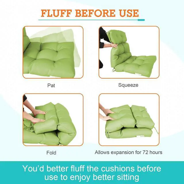 Alt view image 6 of 7 - Tufted Outdoor/Indoor High Back Patio Chair Cushions, Set of 2, Green