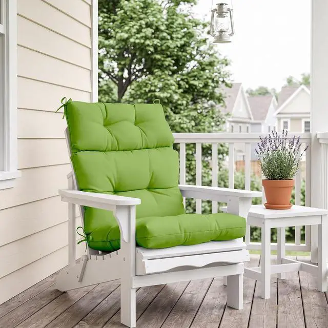 Alt view image 7 of 7 - Tufted Outdoor/Indoor High Back Patio Chair Cushions, Set of 2, Green