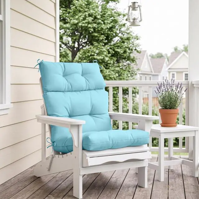 Alt view image 7 of 7 - Tufted Outdoor/Indoor High Back Patio Chair Cushions, 2 Pack, 46'' x 22'', Aqua Blue