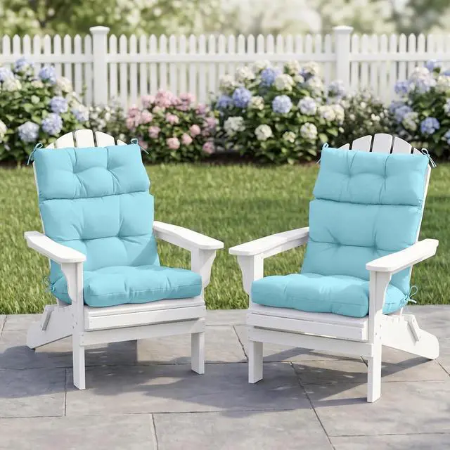 Alt view image 5 of 7 - Tufted Outdoor/Indoor High Back Patio Chair Cushions, 2 Pack, 46'' x 22'', Aqua Blue