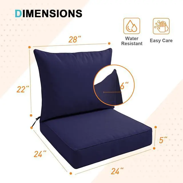 Alt view image 3 of 7 - Outdoor Deep Seat Patio Seat Cushion Set, 24 x 24 x 5 inch, 2-Piece Back Chair Cushion, 1 Pack, Dark Blue