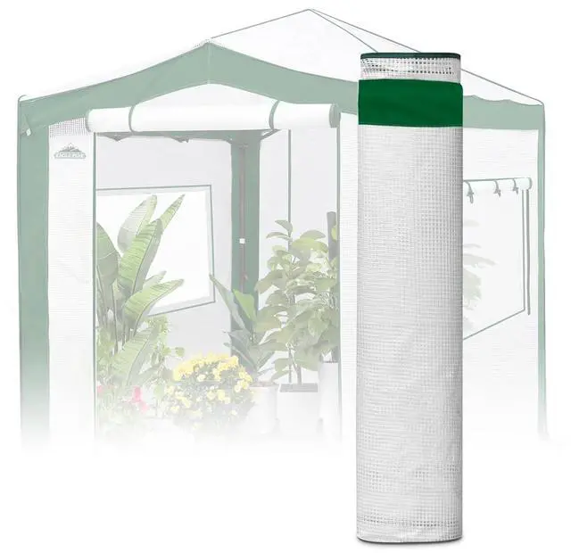 Main image of Replacement Cover for 8x6 Pop up Greenhouse with Polyester Reinforced Corners, Front and Rear Roll-Up Zipper Entry Doors and 2 Roll-Up Side Windows (Frame Not Included), Green/White