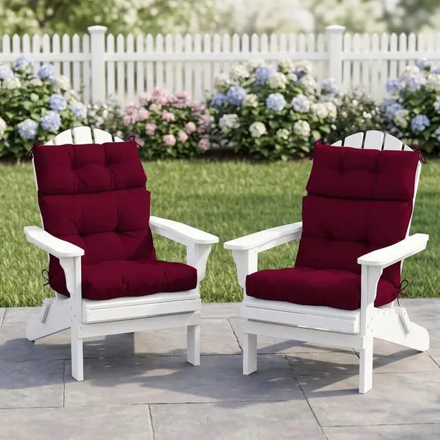Alt view image 5 of 7 - Tufted Outdoor/Indoor High Back Patio Chair Cushions, 2 Pack, 46'' x 22'', Red Purple