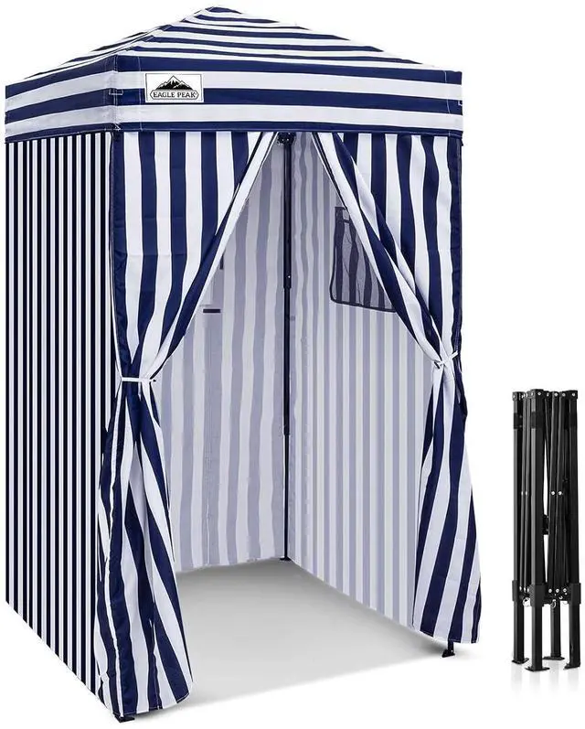 Main image of 4x4 Pop Up Changing Tent, Outdoor Changing Room, White/Blue | Portable, Privacy Tent, Pool Cabana, Dressing Room, Shower & Toilet Use, Opaque Fabric, Instant Setup, Photoshoots, Camping