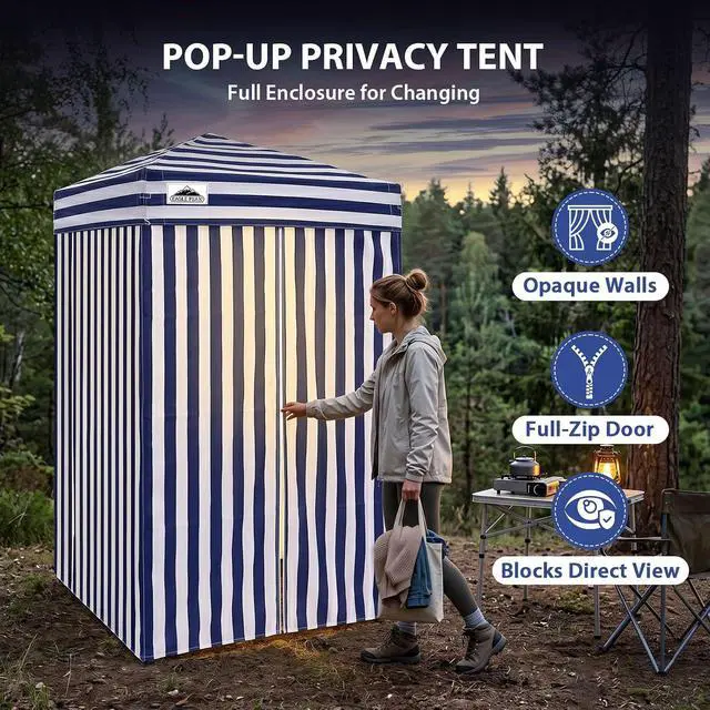 Alt view image 3 of 7 - 4x4 Pop Up Changing Tent, Outdoor Changing Room, White/Blue | Portable, Privacy Tent, Pool Cabana, Dressing Room, Shower & Toilet Use, Opaque Fabric, Instant Setup, Photoshoots, Camping