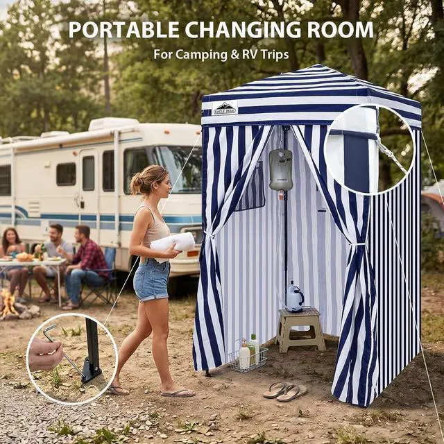 Alt view image 6 of 7 - 4x4 Pop Up Changing Tent, Outdoor Changing Room, White/Blue | Portable, Privacy Tent, Pool Cabana, Dressing Room, Shower & Toilet Use, Opaque Fabric, Instant Setup, Photoshoots, Camping