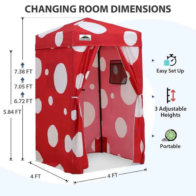 Alt view image 3 of 7 - 4x4 Pop Up Changing Tent, Outdoor Changing Room, Red Mushroom | Portable, Privacy Tent, Pool Cabana, Dressing Room, Shower & Toilet Use, Opaque Fabric, Instant Setup, Photoshoots, Camping