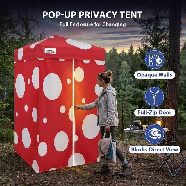 Alt view image 2 of 7 - 4x4 Pop Up Changing Tent, Outdoor Changing Room, Red Mushroom | Portable, Privacy Tent, Pool Cabana, Dressing Room, Shower & Toilet Use, Opaque Fabric, Instant Setup, Photoshoots, Camping